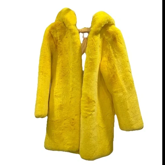 LEMONPLET by Choyo Teddy Faux Fur Hoodie Coat Vibrant Yellow S